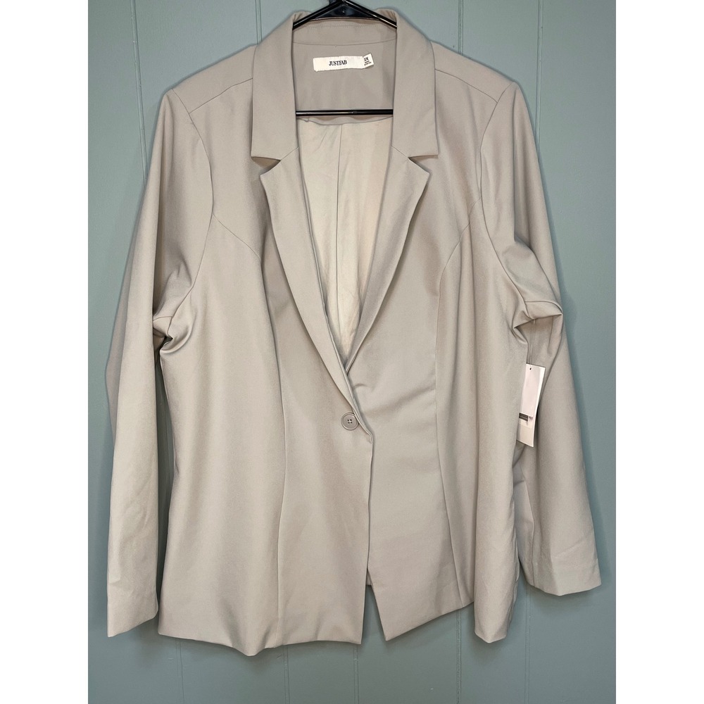 JustFab Blazer Women 2X Gray New Notched Lapel Single Button Stretch Career Wear